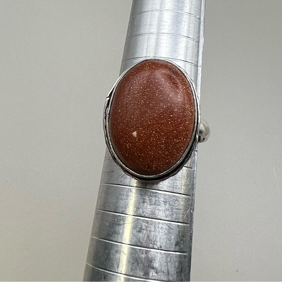 New Sandstone Goldstone Sterling Silver Overlay Ring Size 7 - Picture 6 of 6